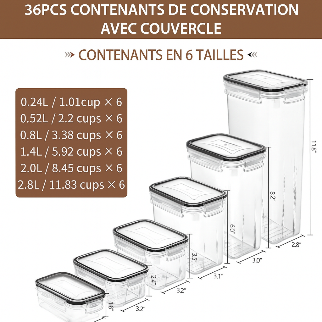 Skroam - Lot de 36 boîtes de rangement hermétiques